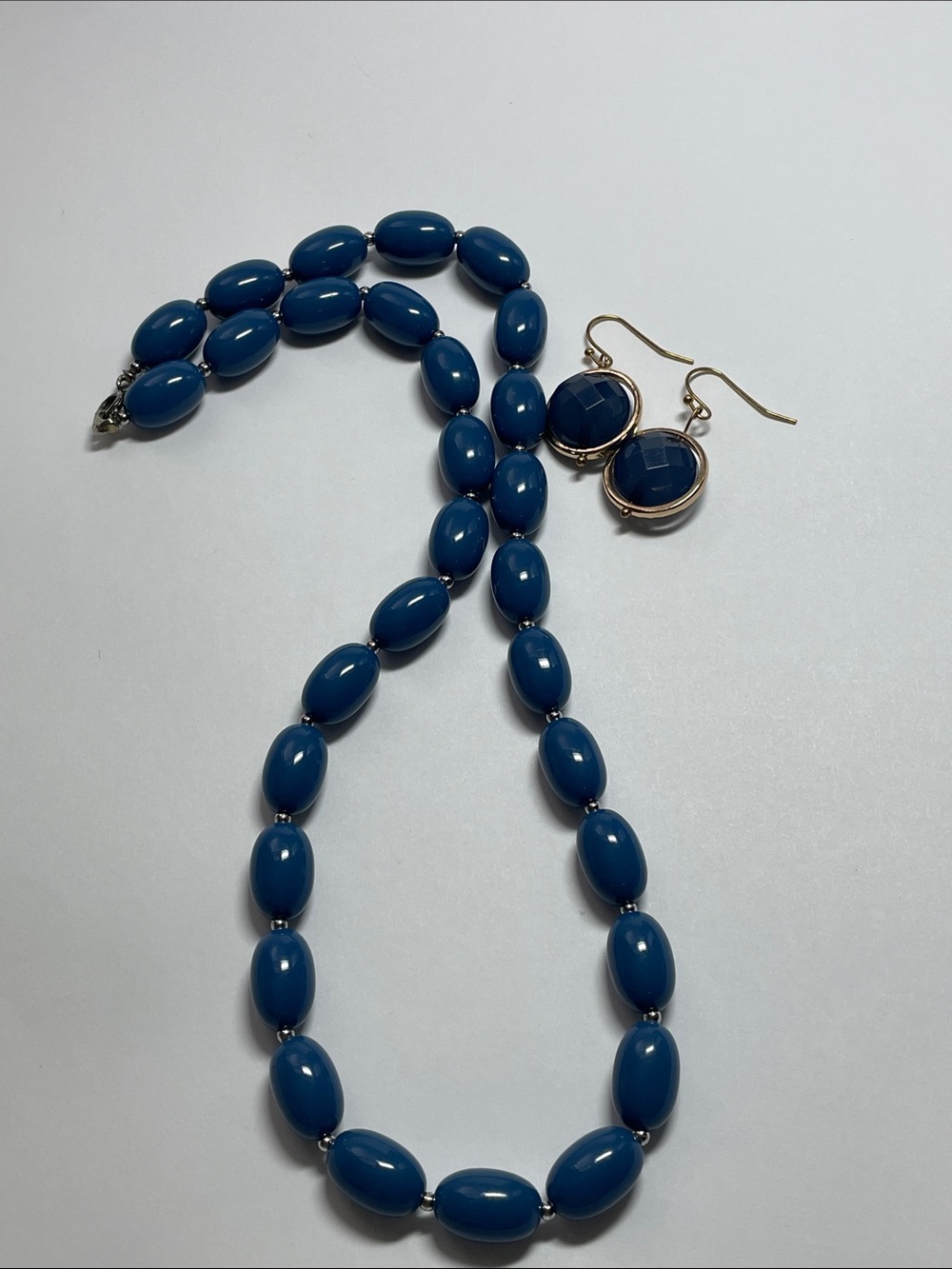 Blue Beaded Necklace and Earrings Set